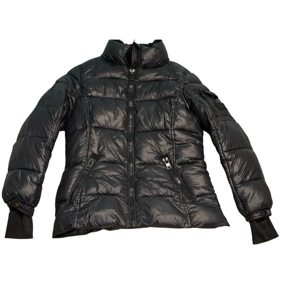 Diesel Puffer Jacket Size 10/12 Girls Black No Hood Faux Fur Zipper Up Pockets